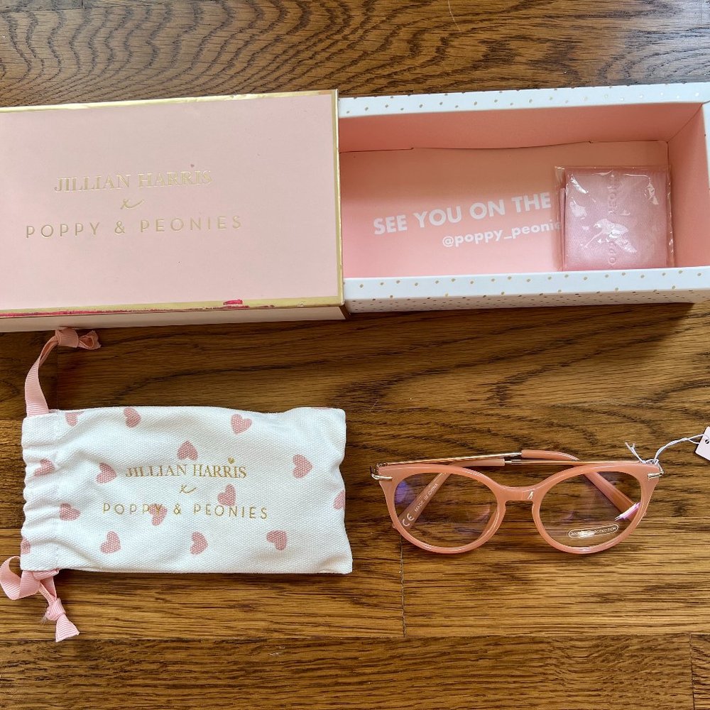 Jillian Harris POPPY & PEONIES - SCROLL ON BLUE LIGHT GLASSES IN JILLY PINK